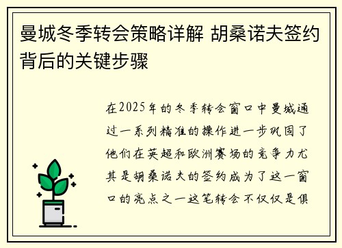 曼城冬季转会策略详解 胡桑诺夫签约背后的关键步骤
